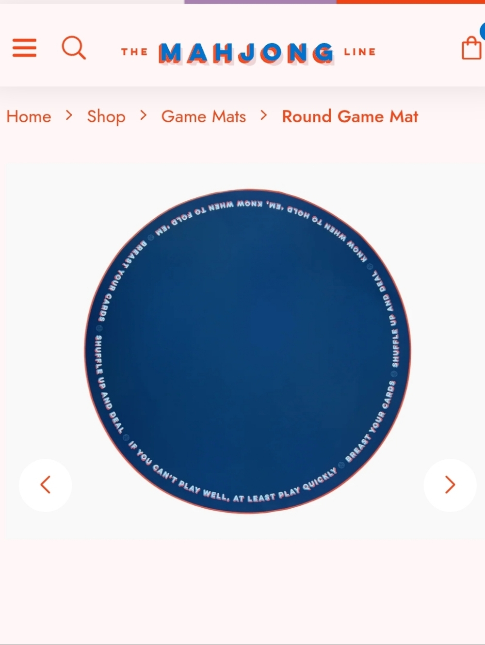 The Mahjong Lind Round Game /Mahjong Mat — Navy w/ OrangeTrim - New Without Tags